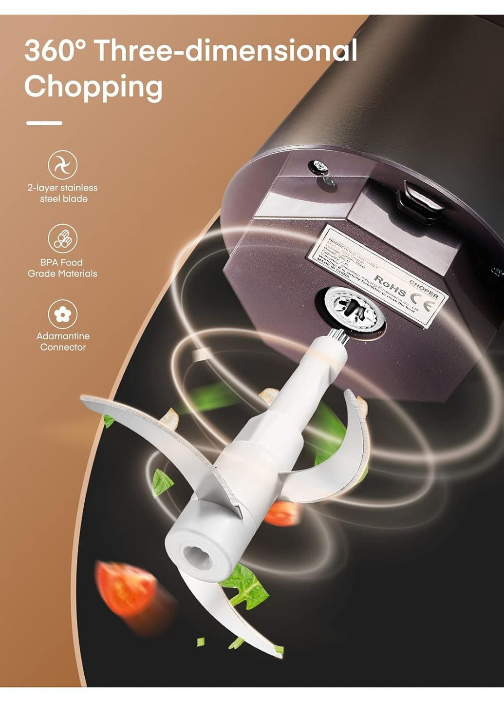 Електричний чопер із сталевою чашою 2,5 л комбінований FOHERE Amazon (371006558)