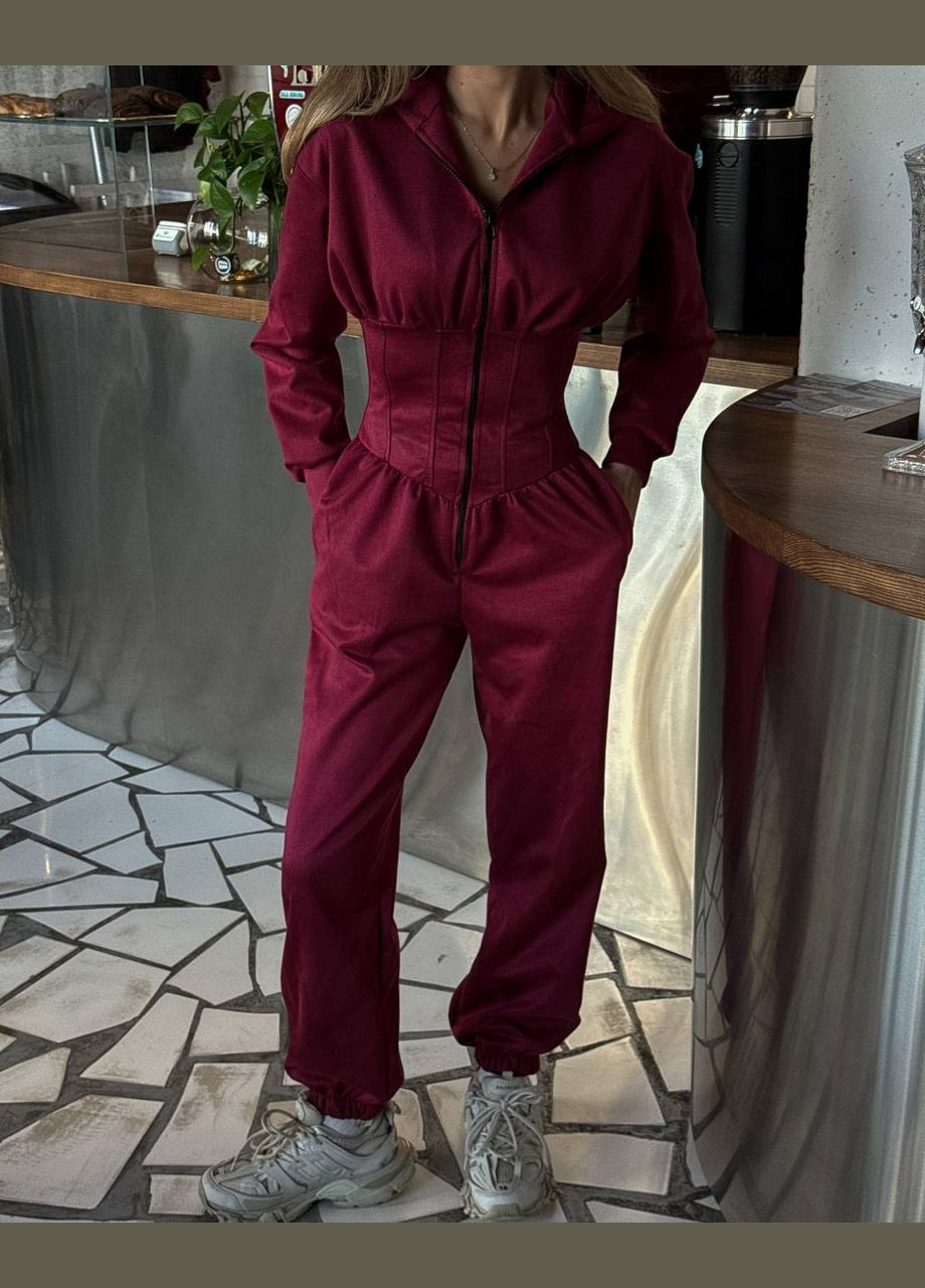Комбинезон Україна комбинезон-брюки однотонный бордовый спортивный, повседневный, кэжуал дайвинг, искусственная замша