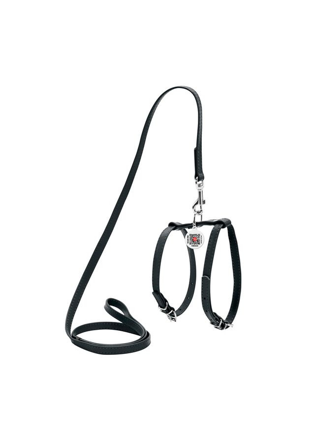 Шлея з повідцем для собак шкіряна WAUDOG Glamour з QR паспортом, Ш 9 мм, А 20-30 см, В 30-40 см чорний No Brand (363200558)