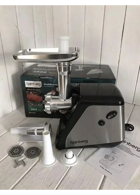 Мясорубка электрическая шнековая 4в1 с соковыжималкой и функцией реверс 3800W RB-676 Black Rainberg (350349110)