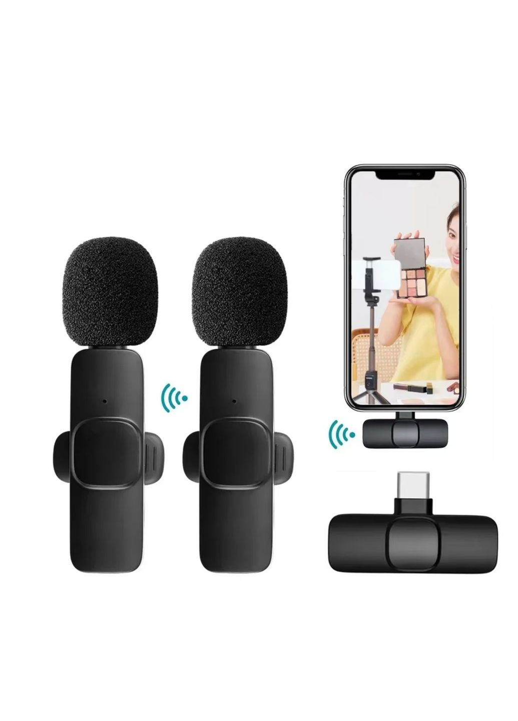 Беспроводной петличный микрофон Type-C для Android и iPhone 15–16 серии Петличка для блогера К9 2шт. No Brand (341325025)