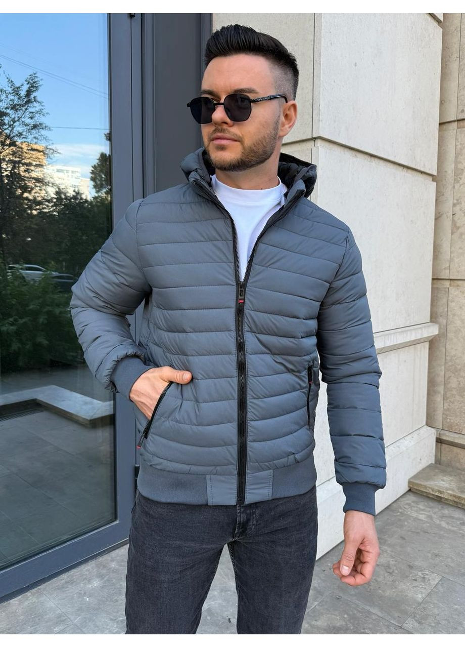Сіра демісезонна куртка чоловіча весняно-осіння з капюшоном Vakko