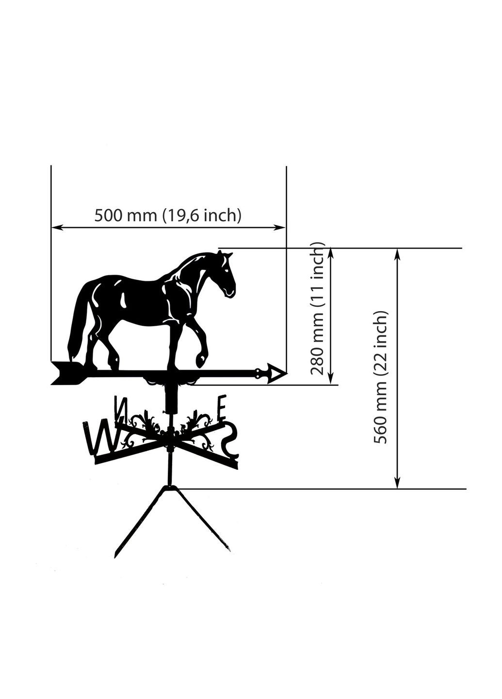 Флюгер Кінь №3 з металу 2 мм, флюгер на дах No Brand (368896632)