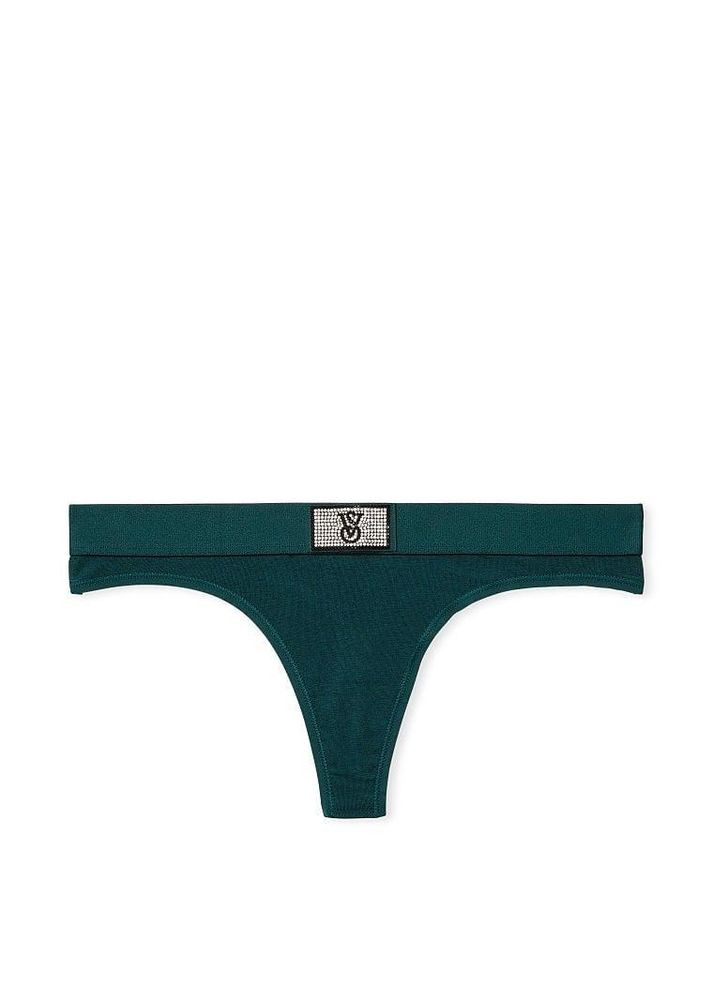 Жіночі трусики Logo Waist Pointelle Thong стрінги M зелені Victoria's Secret (282964796)
