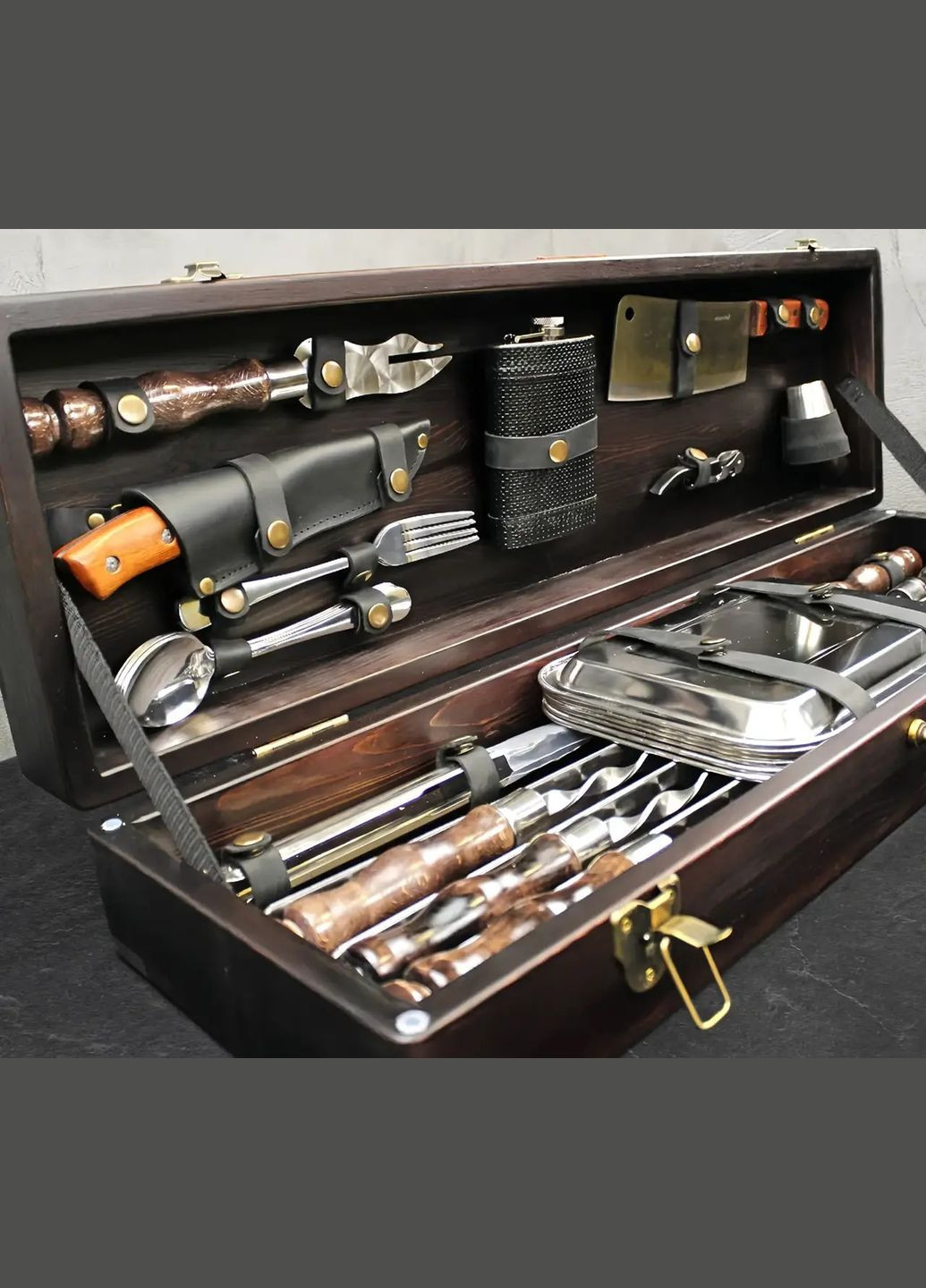 Набор для пикника с шампурами "Ран" в деревянном кейсе из 37 предметов на подарок куму, брату, свату, мужу Handmade WC-011 (346085173)