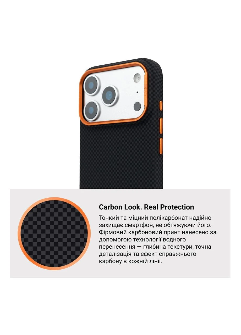 Чохол LikeCarbon2 SE MagCase для Apple iPhone 17 Pro Kevlar Black Orange (ARM89164) KLB ArmorStandart (390059882)