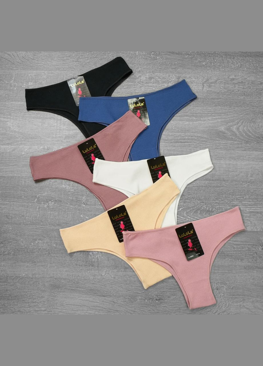Набір жіночих трусиків танга 6 шт в рубчік No Brand Танга (315723394)