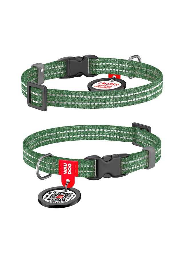 Нашийник для котів та дрібних порід собак WAUDOG Re-cotton з QR паспортом, відновлена бавовна, світловідбиваючий, пластикова No Brand (363199266)