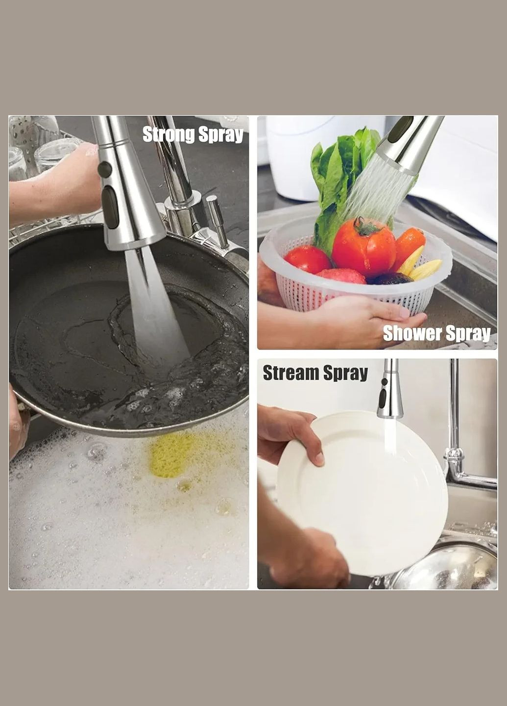 Насадка-распылитель на кухонный выдвижной смеситель Brushed с 3 режимами распыления Silver No Brand (350202663)