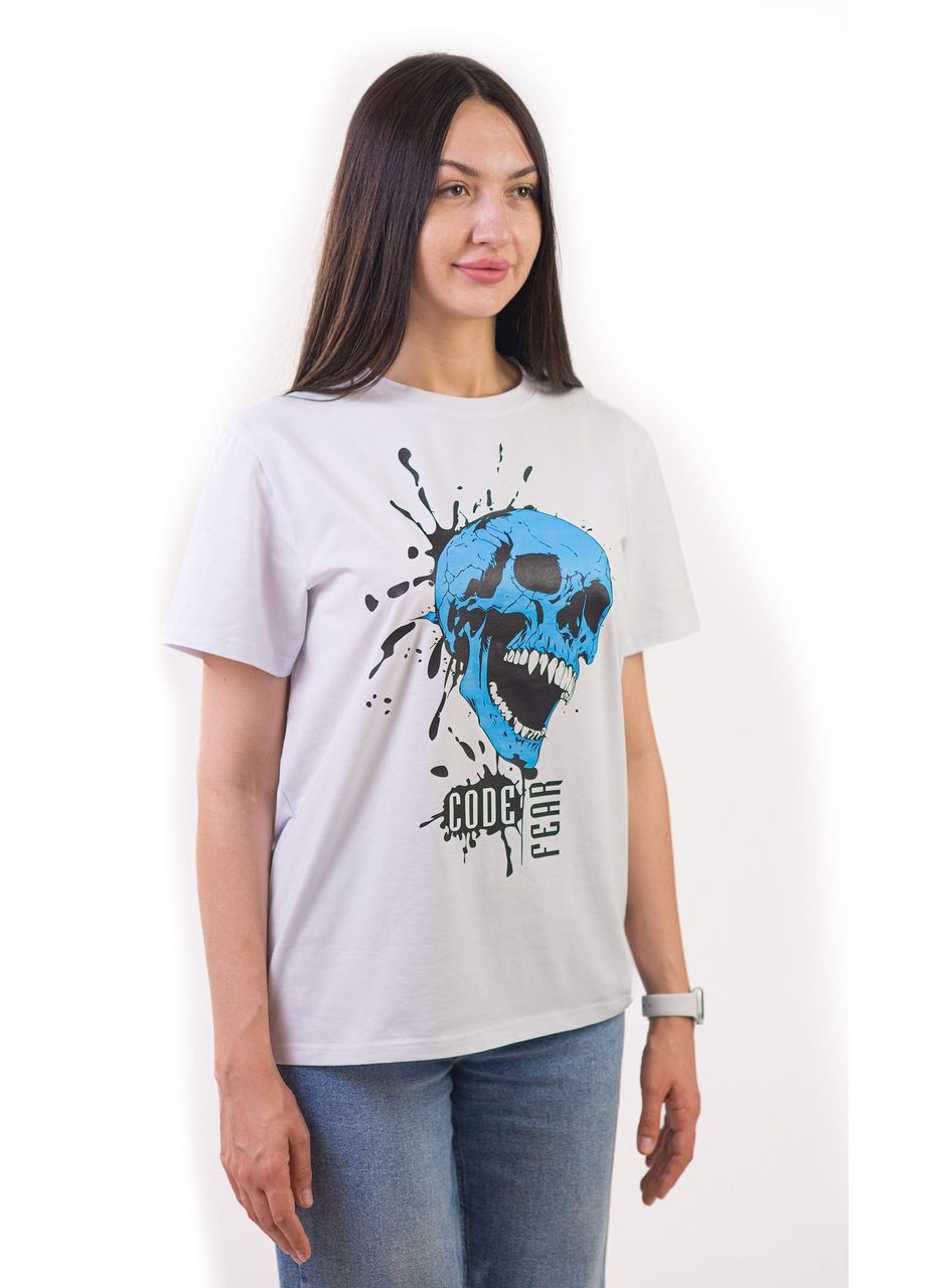 Белая футболка унисекс белая с коротким рукавом с принтом code fear голубой (кулир) раз. xl 4PROFI кулир (298127388)