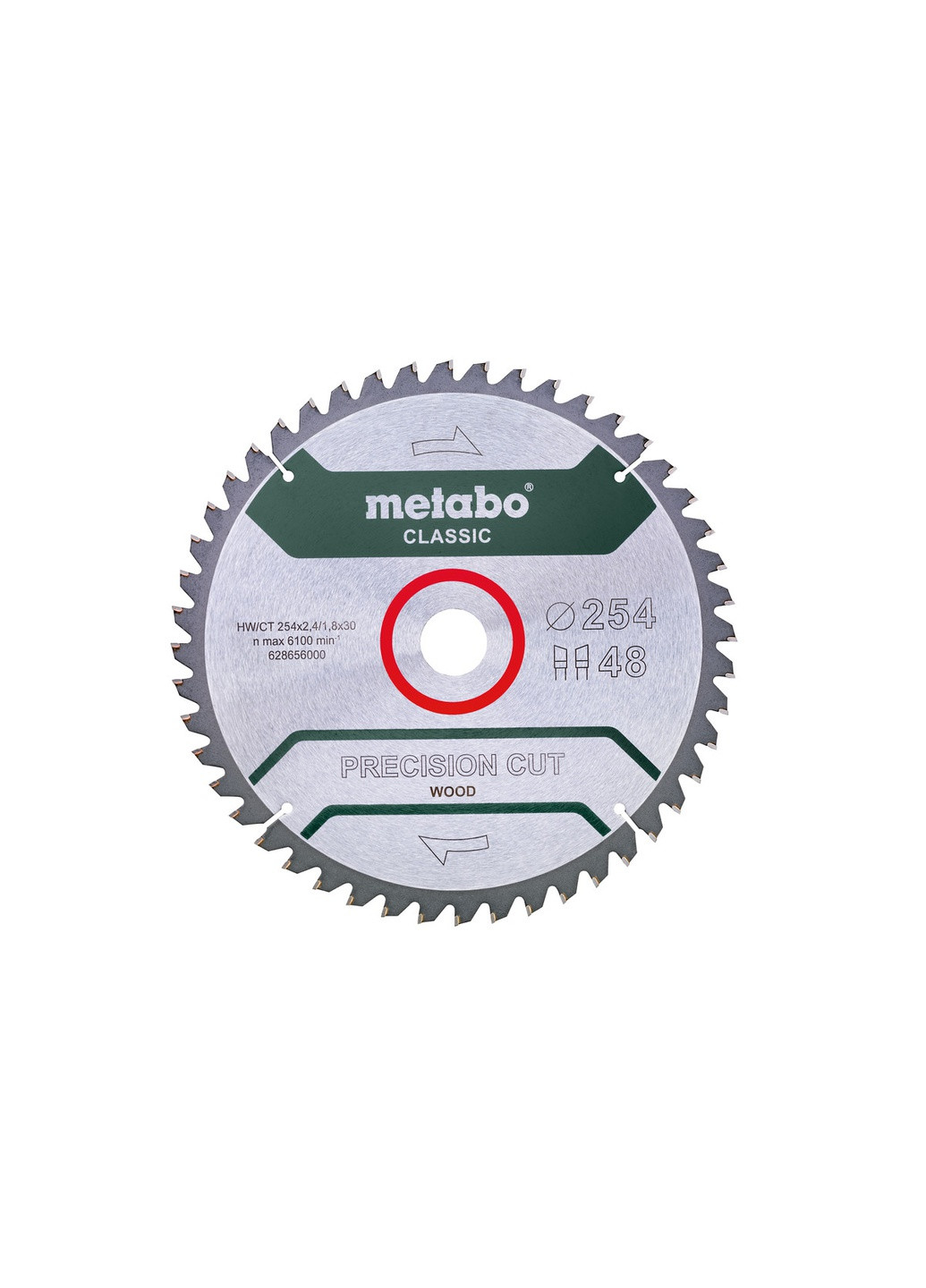 Пилковий диск Precision Cut Wood Classic 254х2,4х30 мм Z48 WZ 5° neg/B, по дереву (Блістер) 628656000 (8447) Metabo (267819217)
