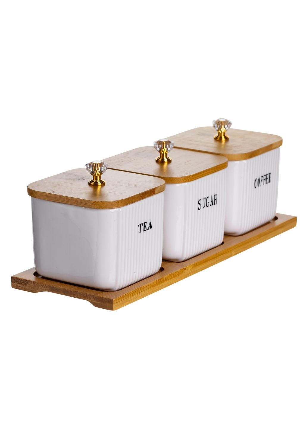 Набор банок для хранения 3 штуки по 350 мл с крышками на бамбуковой подставке Yiwu (366560970)