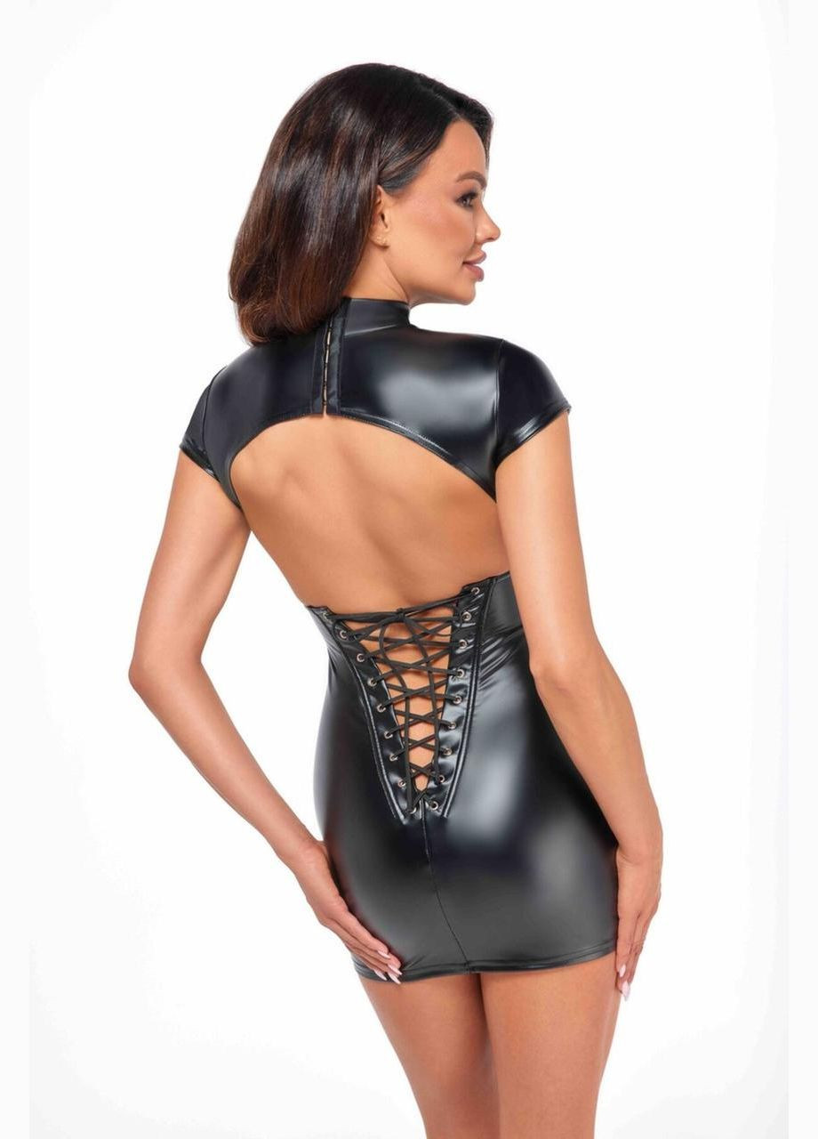 Черный демисезонный платье noir handmade f309 fantasy wetlook mini dress with lace up back - xxl No Brand