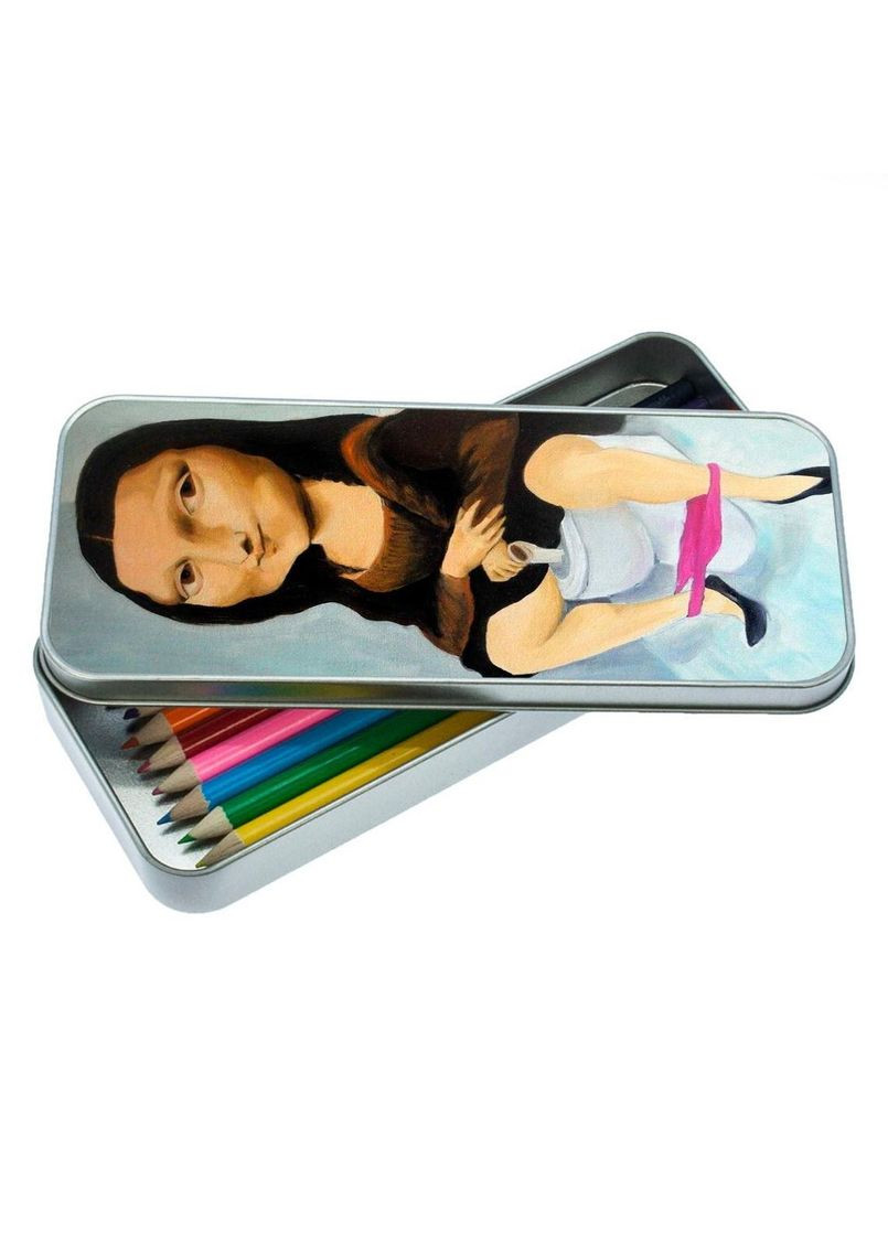 Пенал шкільний для хлопчика та дівчинки металевий мона ліза мем 7*18 см Silver No Brand (309154220)