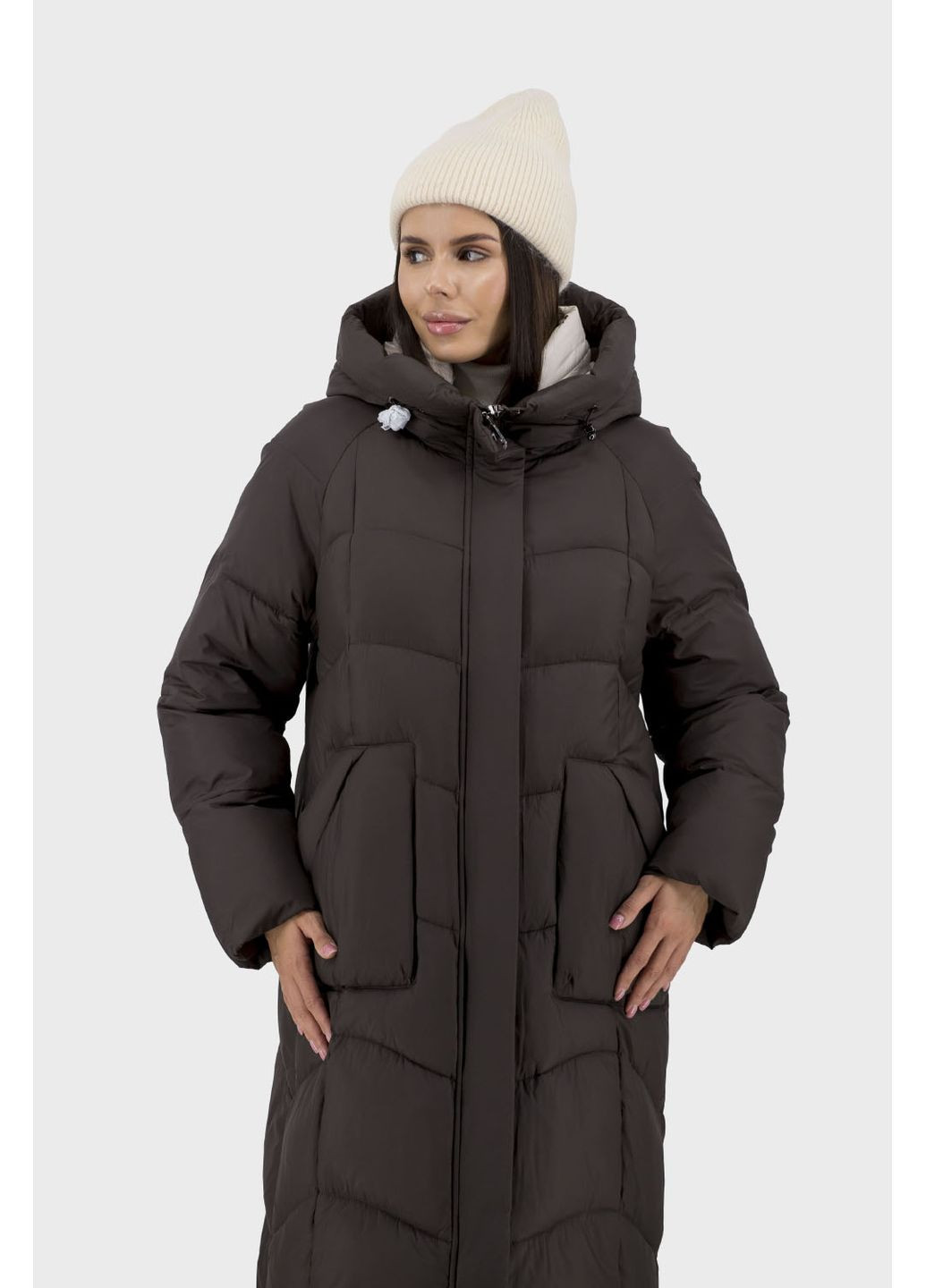 Коричневий зимній Пуховик No Brand