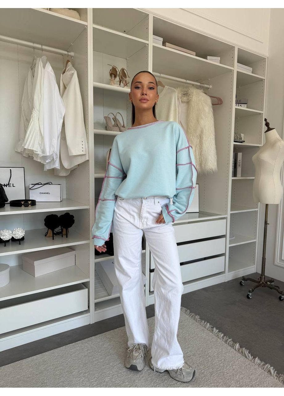 Блакитний світшот жіночий з контрастними швами — замір в опис GD/GL Модний простір однотонний без декору (368760617)