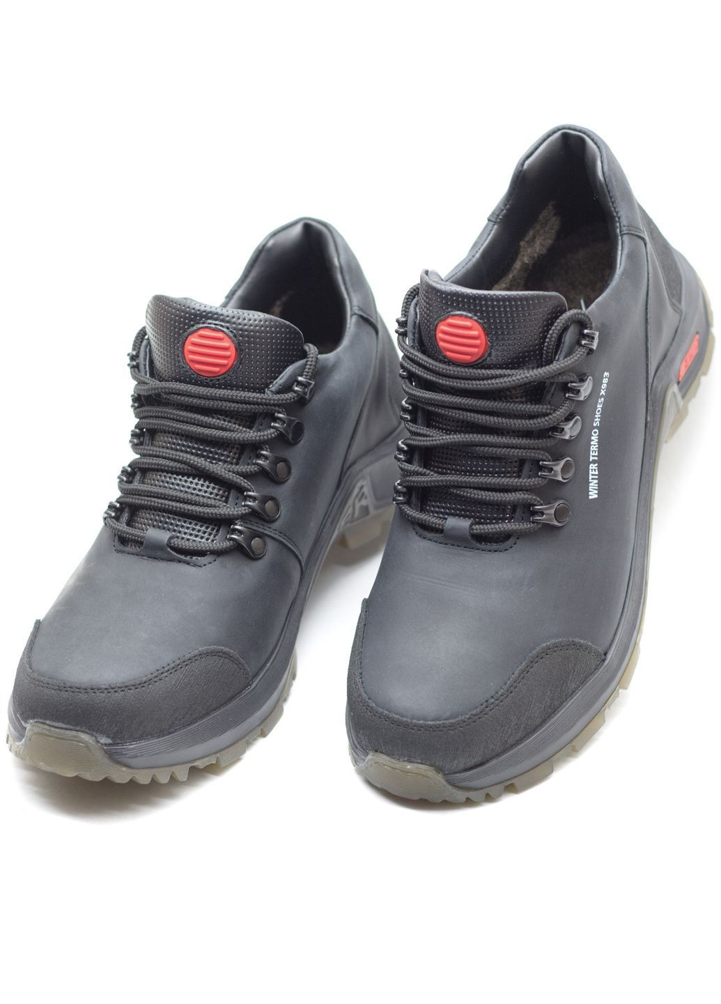 Черные зимние кроссики мужские зимние из натуральной черной кожи до -10 градусов. No Brand 3053