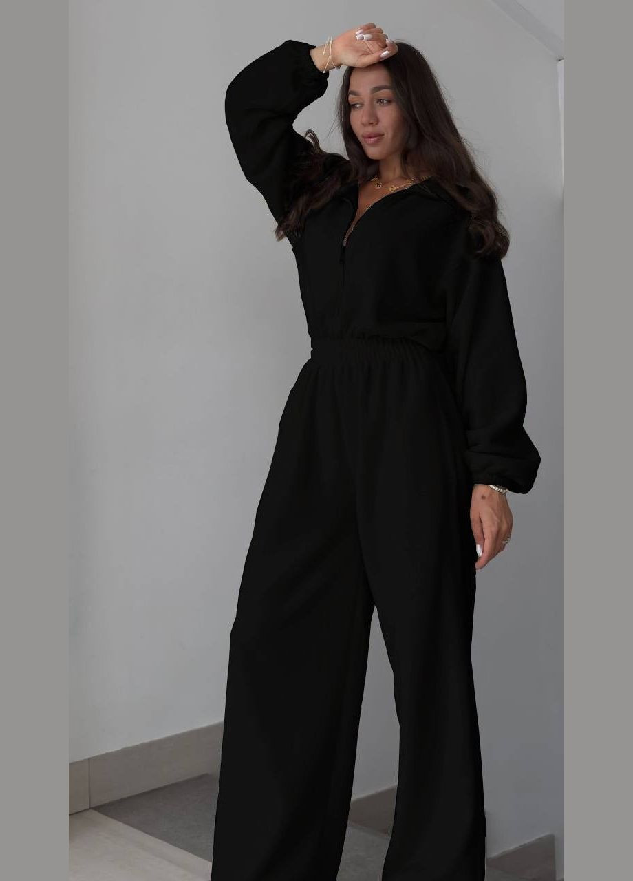 Комбінезон жіночий No Brand комбінезон-брюки однотонний чорний спортивний, повсякденний, кежуал, джинсовий фліс