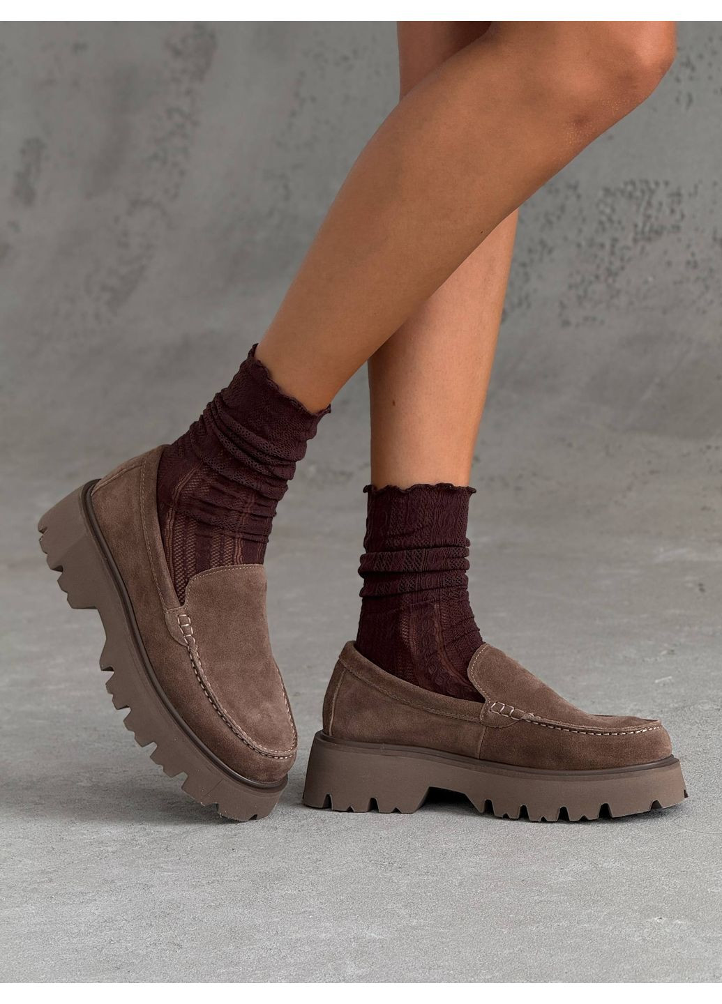 Helen Лоферы на высокой подошве коричневый з натуральная замша, украина — (360869268)