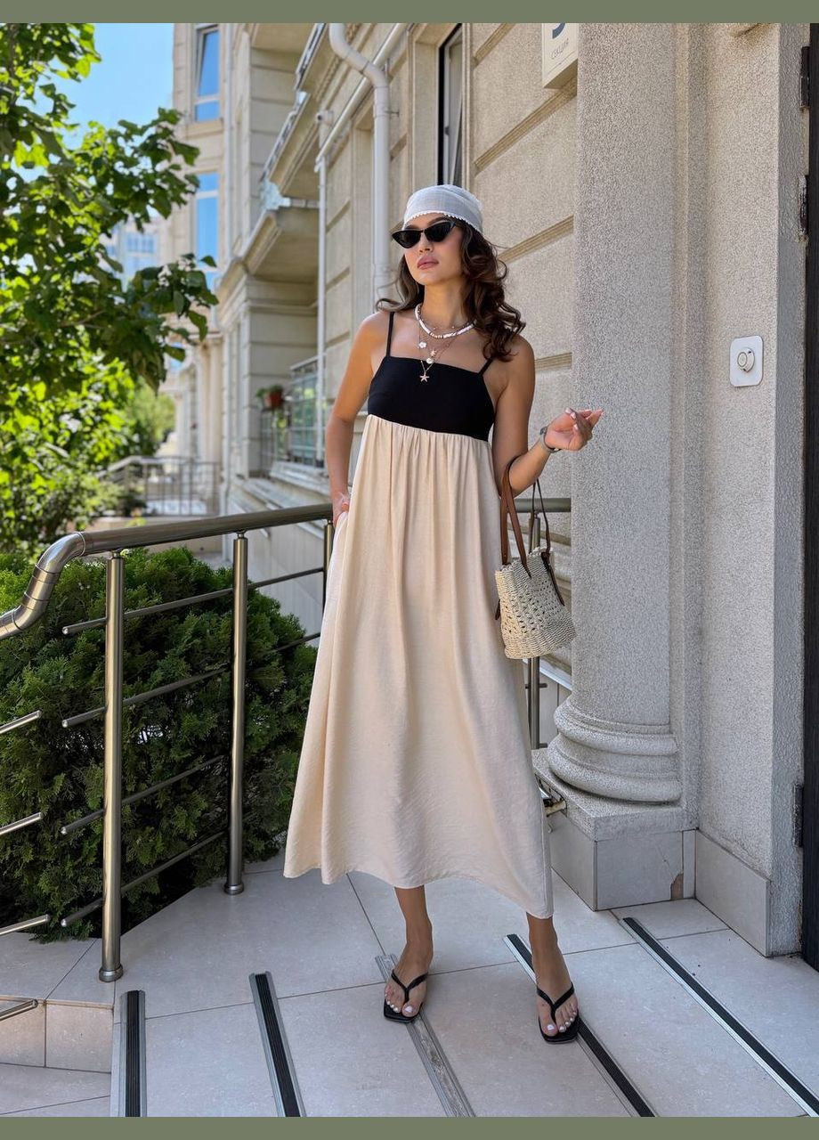 Бежевое повседневный, пляжное, кэжуал идеальное летнее платье в стиле бохо Vakko