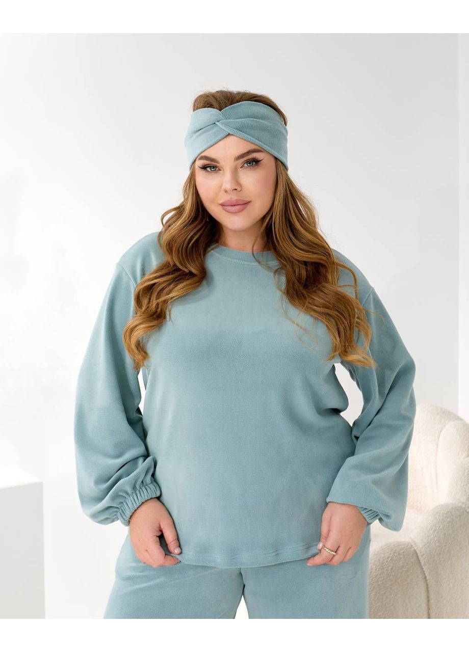 Фісташкова зимня домашній костюм з мікрофлісу + чалма 🤍🤍🤍 кофта + брюки Україна