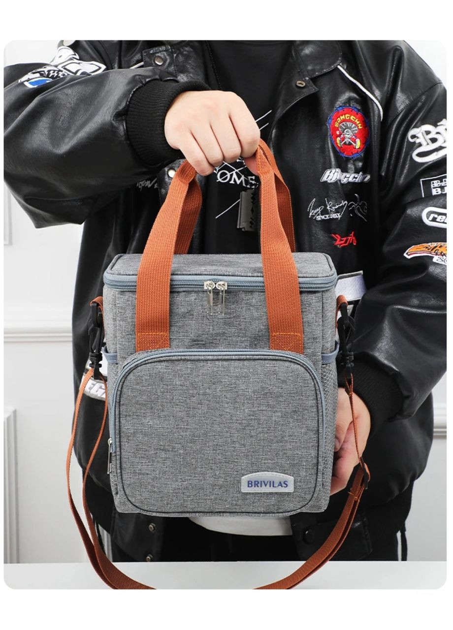 Вместительный большой термо ланч бег - сумка для обедов с карманом, сумка холодильник No Brand (329142089)