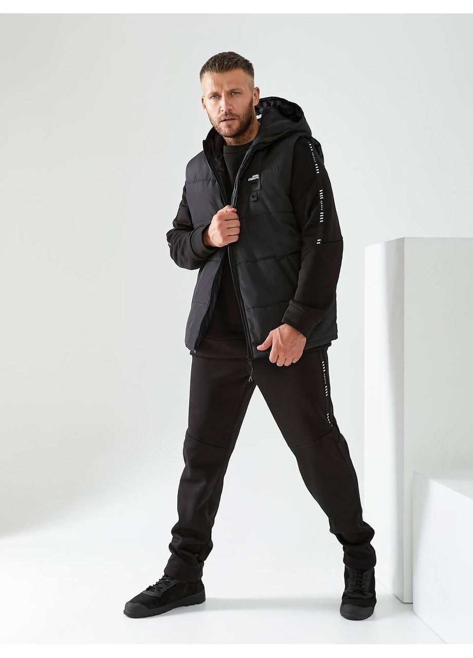 Чорний демісезонний костюм (жилет, світшот, штани), колір чорний Fashion