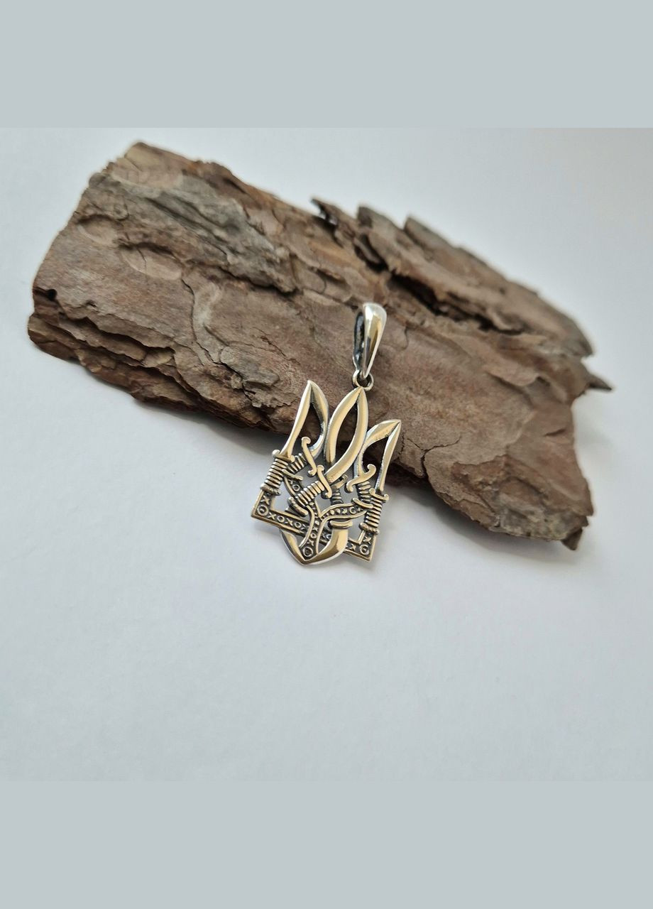 Срібна підвіска кулон Тризуб з Мечами Чорнене срібло 925 проби 3279п 3.30г No Brand (332996838)