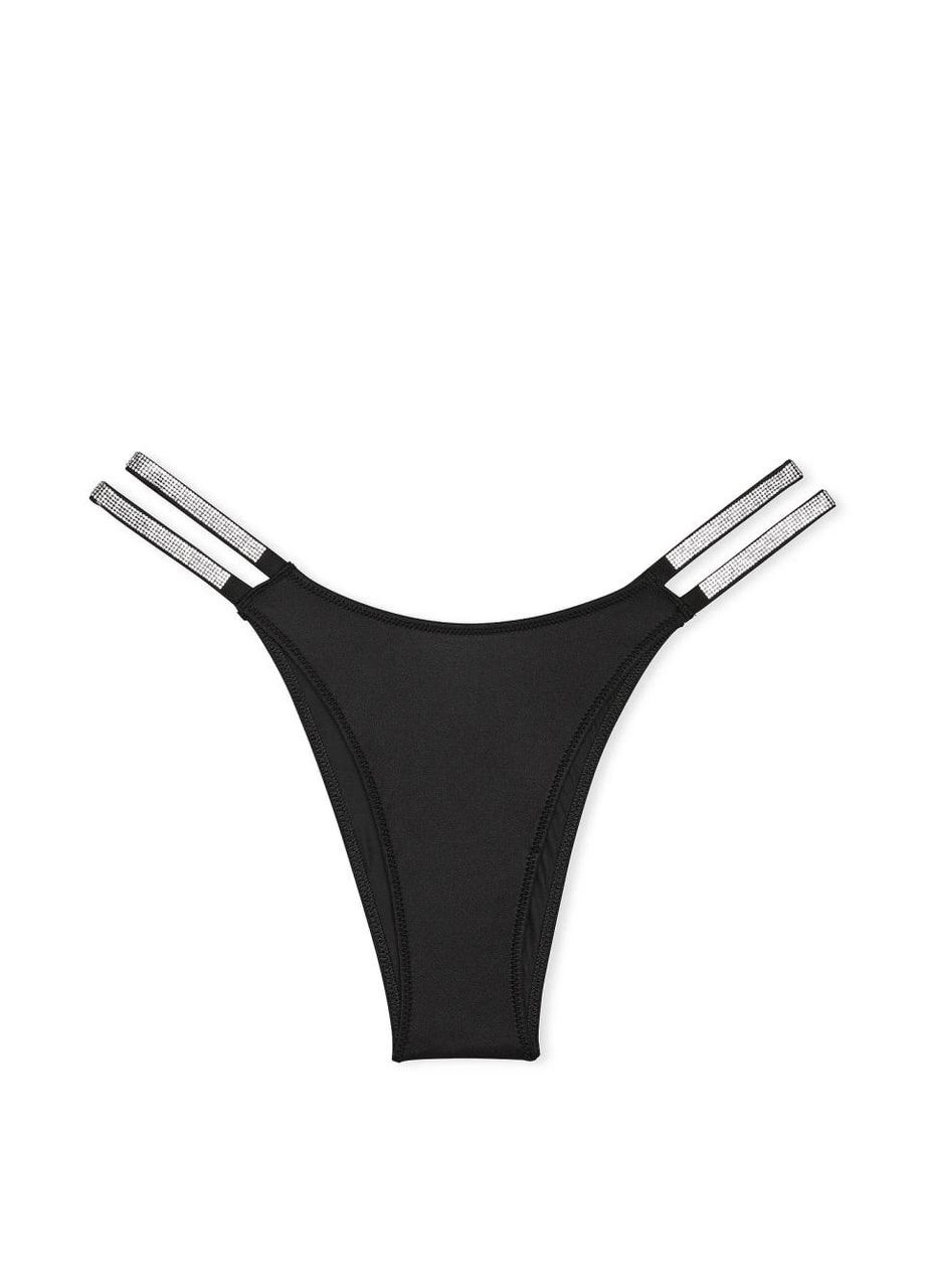 Бразилиана люксовые со стразами Double Shine Strap Smooth Brazilian Panty черные Victoria's Secret (334688595)