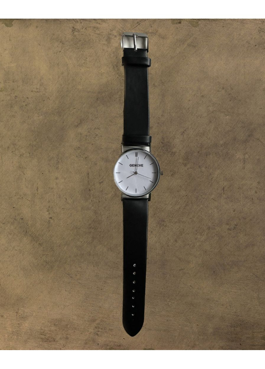 Чоловічий класичний наручний годинник " Business" з чорним ремінцем і білим циферблатом Geneva (366666243)