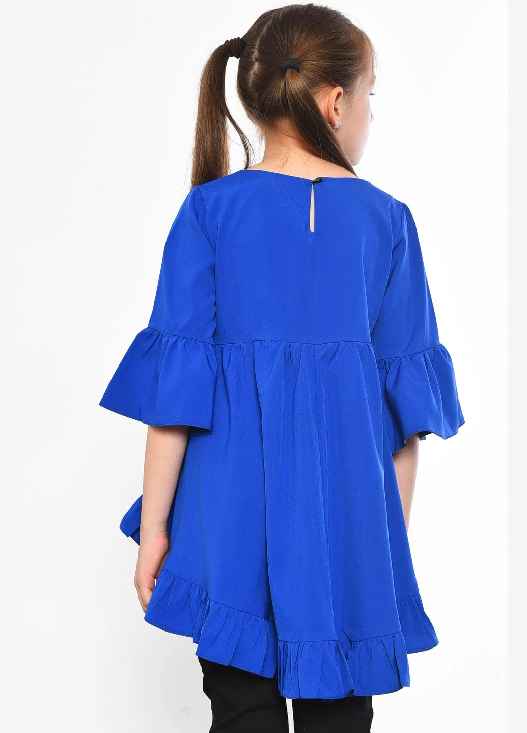 Синяя однотонная блузка Let's Shop летняя