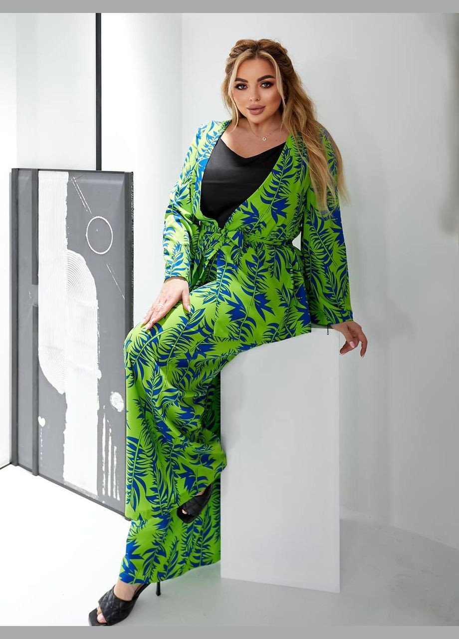 Жіночий костюм-двійка з шовку колір салатовий р.66/68 453225 New Trend (285711289)