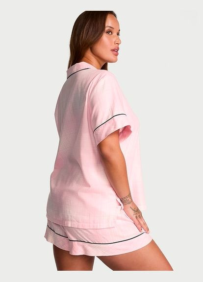 Рожева піжама  фланелева з шортами жіноча flannel short pj set рожева клітинка Victoria's Secret