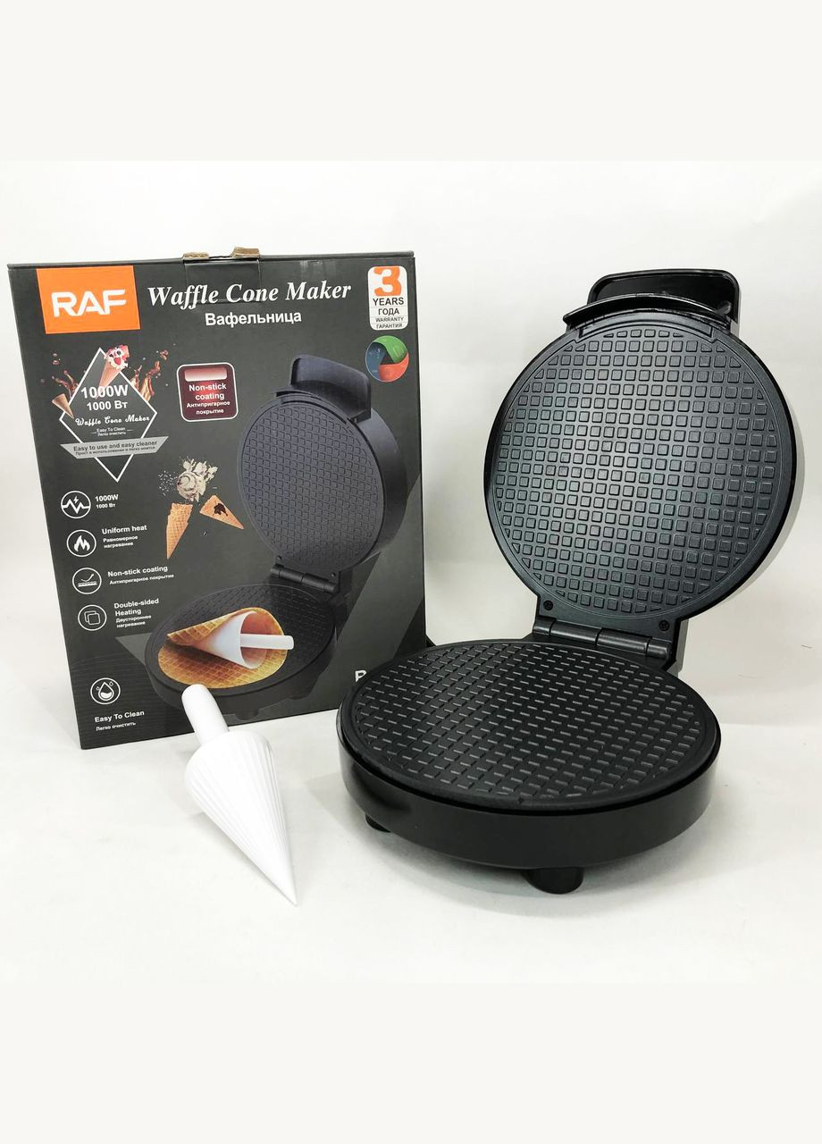 Электрическая вафельница R.565 с антипригарным покрытием и конусом для трубочек RAF (364663932)