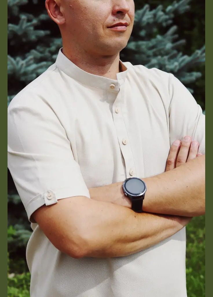 Сорочка чоловіча лляна на стійку бежева No Brand (323652719)