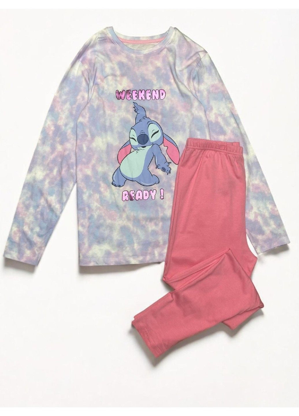 Рожева піжама бавовняна комплект кофта + штани дитяча підліткова на дівчинку ліло і стіч, рожева, бузкова Primark