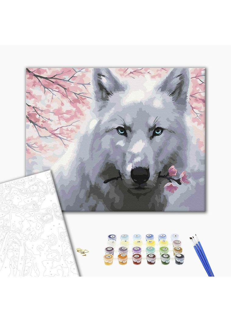 Картина за номерами Тварини Вовк з квітами Картини в цифрах розмальовка 40х50см BS52668 Brushme (371159920)