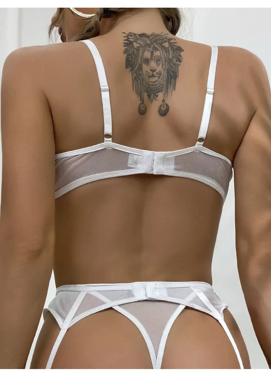 Белый демисезонный кружевной комплект с поясом. кружевное нижнее белье. белое женское нижнее белье прозрачное No Brand