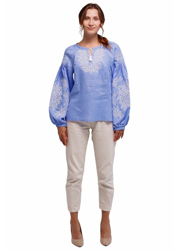 Бузкова жіноча вишита блуза із лляного полотна бела (fm2096) Folk Moda (365729692)