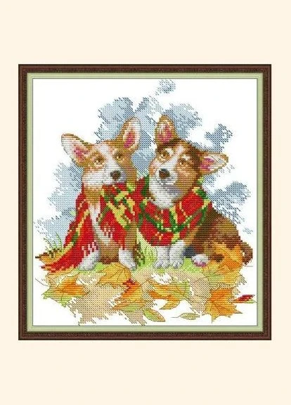 Набір для вишивання за нанесеною на канву схемою "Two Christmas puppies". AIDA 14CT printed 27*29 см Joy Sunday (313612736)