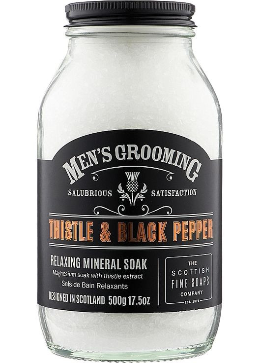Сіль для ванн Men`s Grooming Thistle & Black Pepper Bath & Muscle Soak 500g (421595-54711) Scottish Fine Soaps (368611285)