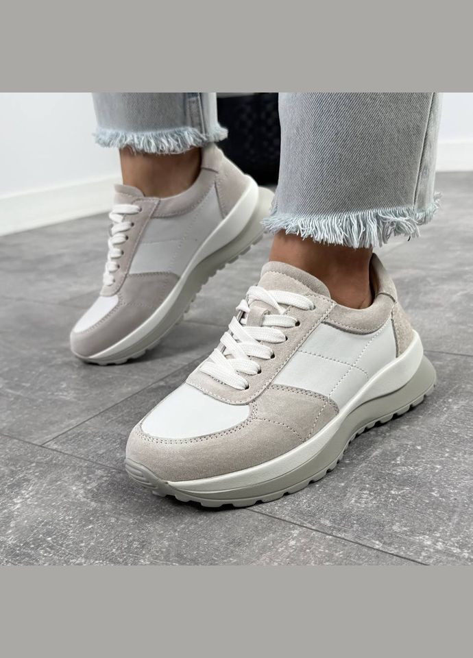 Кожаные женские кроссовки Donice, комбинированные кожаные кроссовки KDSL белые демисезоны (328000600)