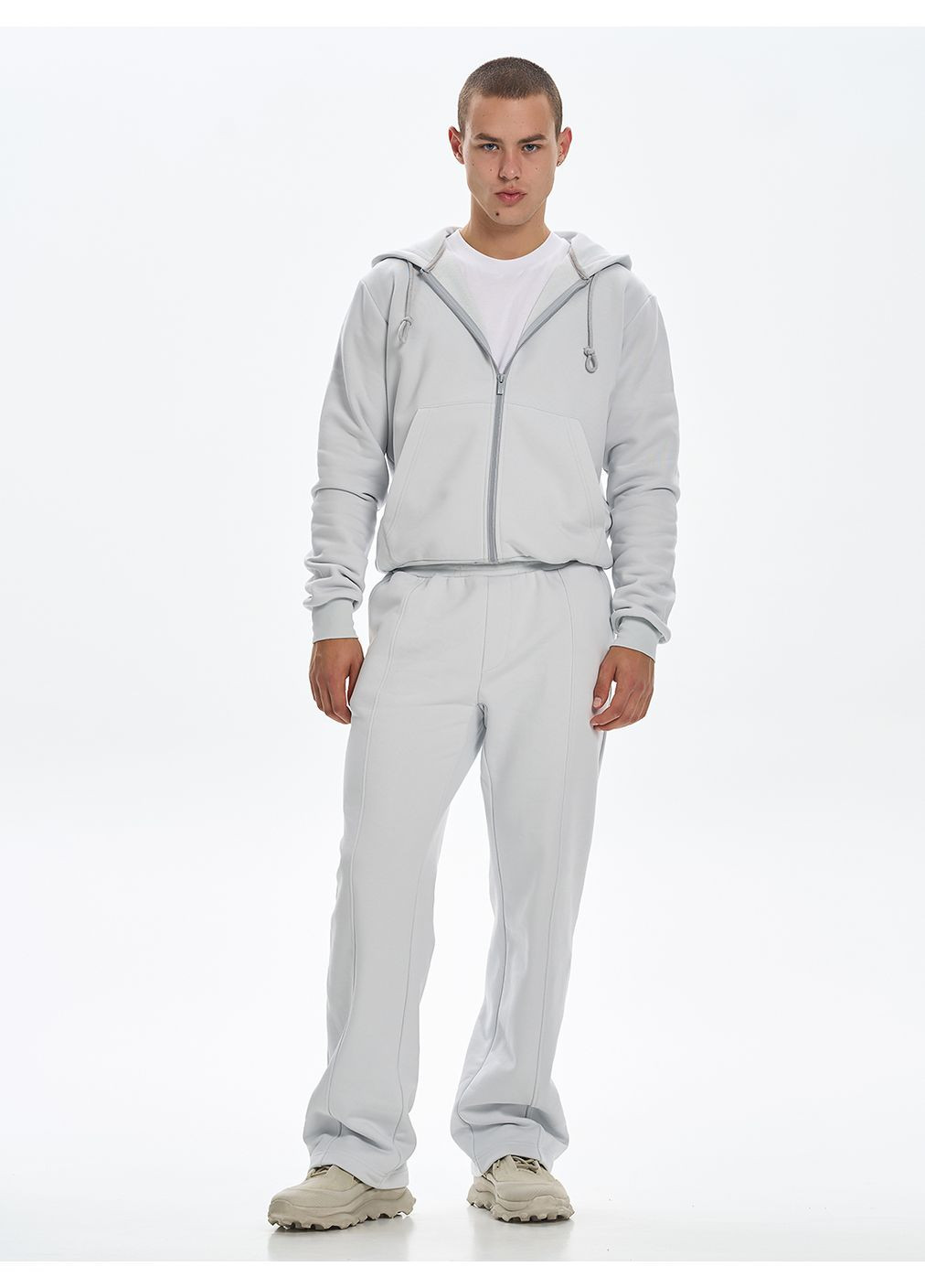 Худі чоловіче на блискавці утеплене світло-сірого кольору ТМ РОЗА Роза (366030223)