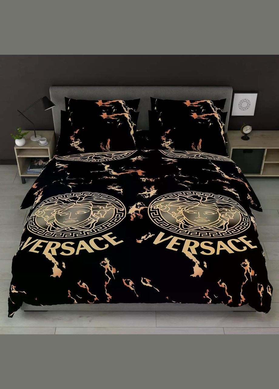 Постільна білизна бавовняна Версаче Двоспальна 180 x 220 Бязь Чорна 70 х 70 No Brand (344445420)
