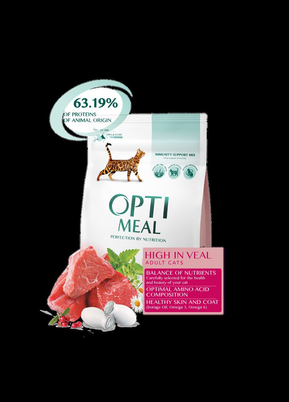 Сухой корм для взрослых кошек с высоким содержанием Телятины 300 г ОПТИМИЛ Optimeal (279739224)