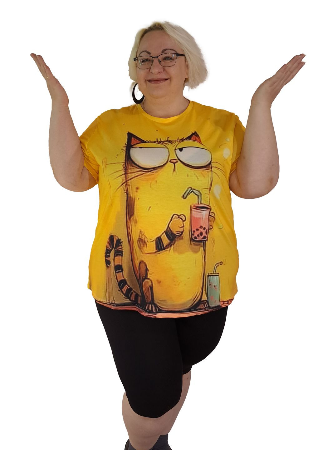 Футболка жовта унісекс з принтом кота размер No Brand - (356727776)