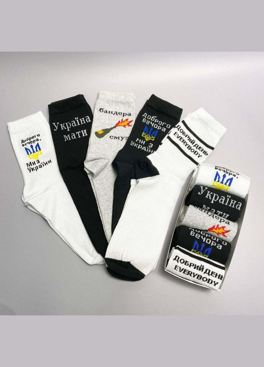 Комбіновані набір чоловічих патріотичних шкарпеток 40-45 на 5 пар у подарунковій коробці із стрічкою Vakko (306812776)
