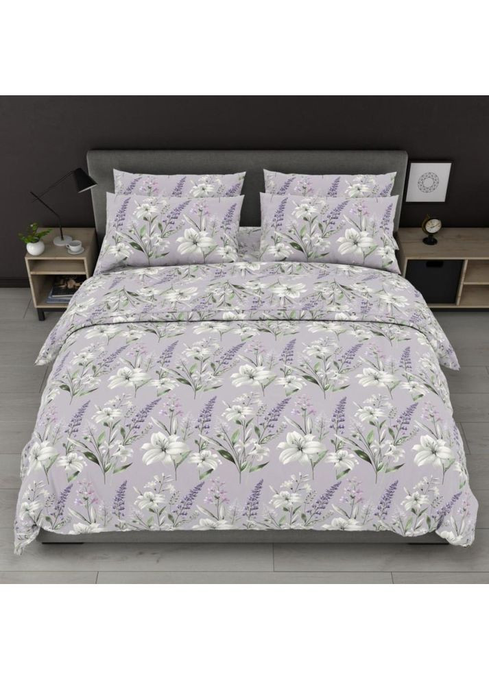 Постельное белье хлопковое Лаванда лилии Двуспальное Простынь на резинке 180x200х20 Бязь Лаванда 70 х 70 No Brand (364117890)