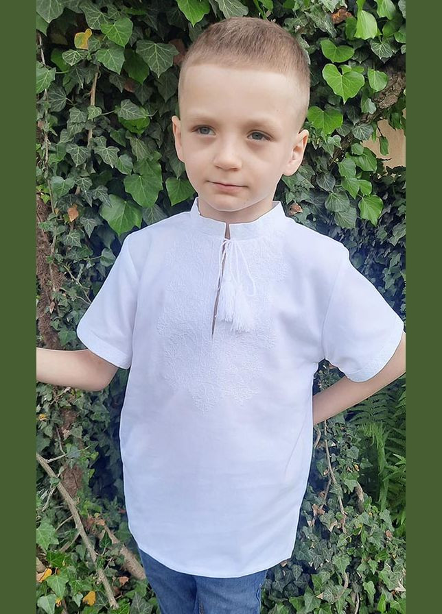 Белая вышиванка для мальчика vishivano4ka узор цветочный полиэстер, байка (316628979)