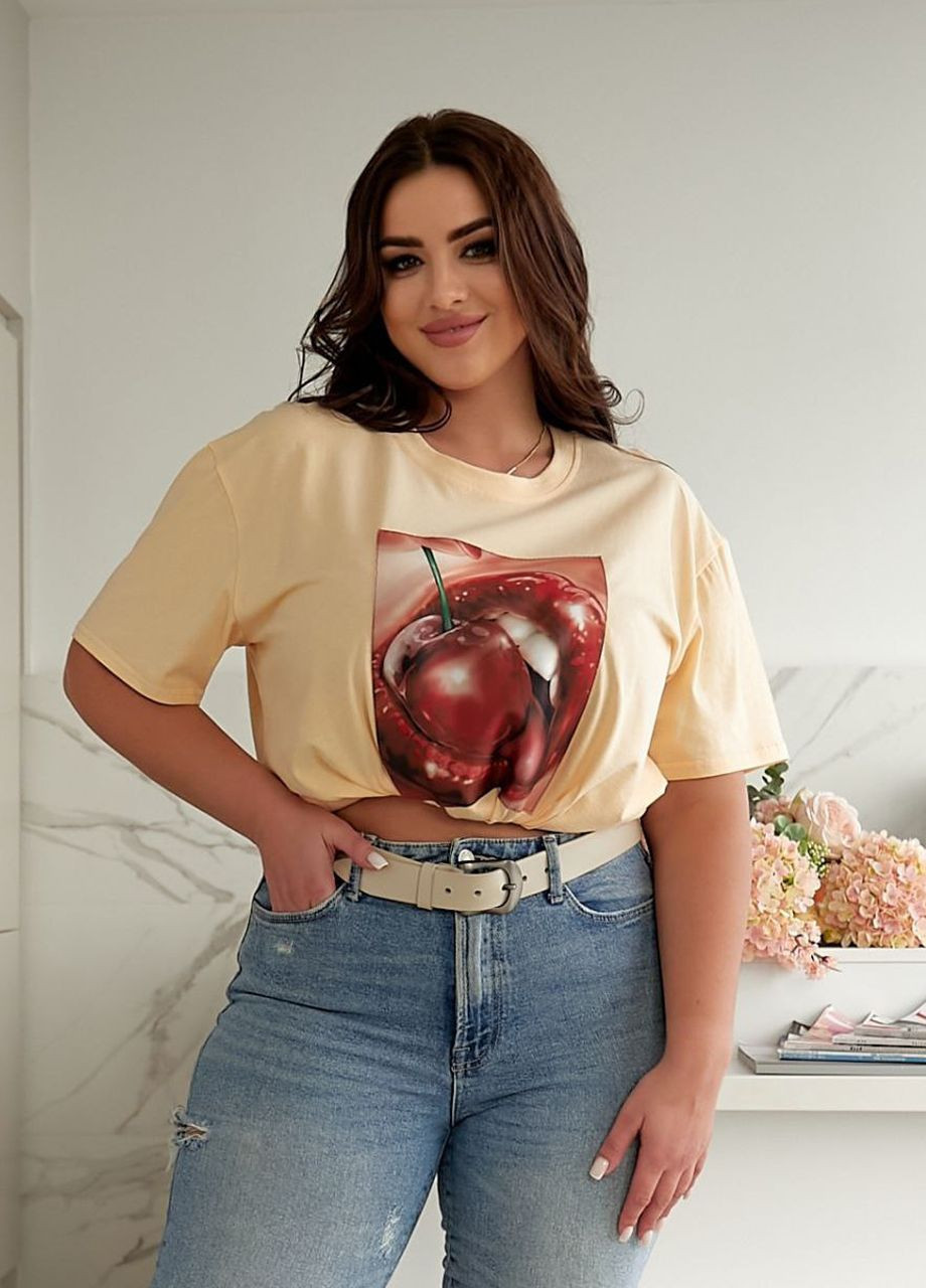 Хлопковая женская футболка батал из тонкого трикотажа Selim-tekstil - (322691772)